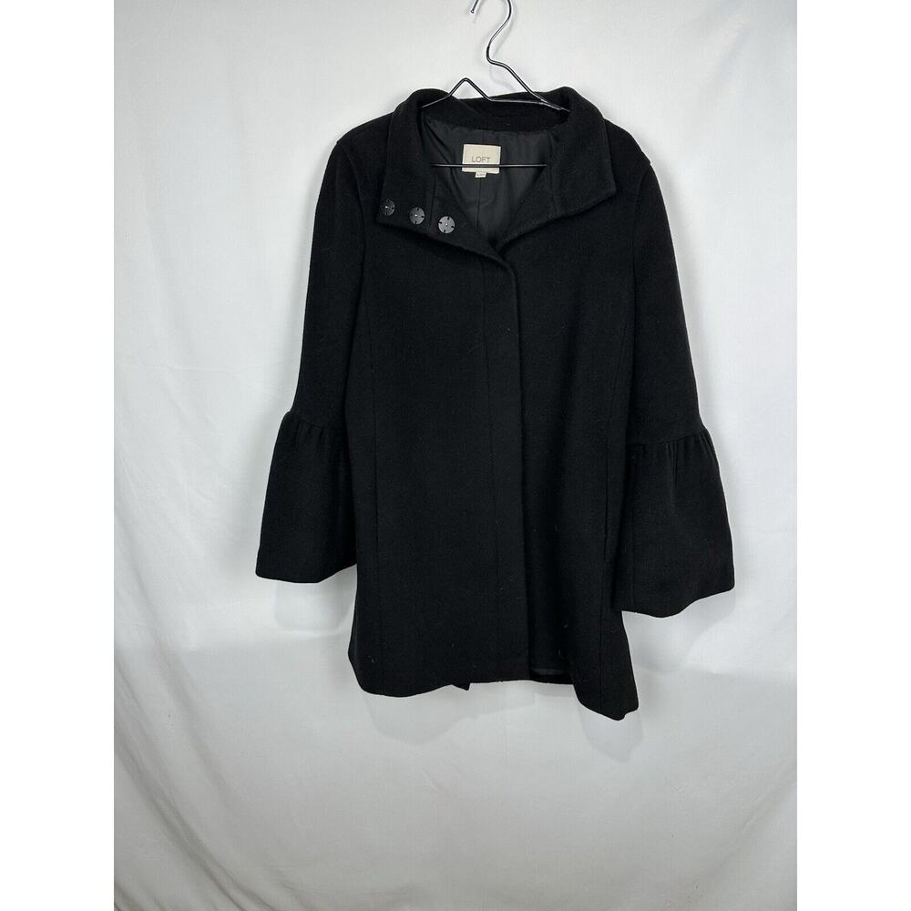Loft Black Bell Sleeve Wool Coat With Funnel Neck Size XL